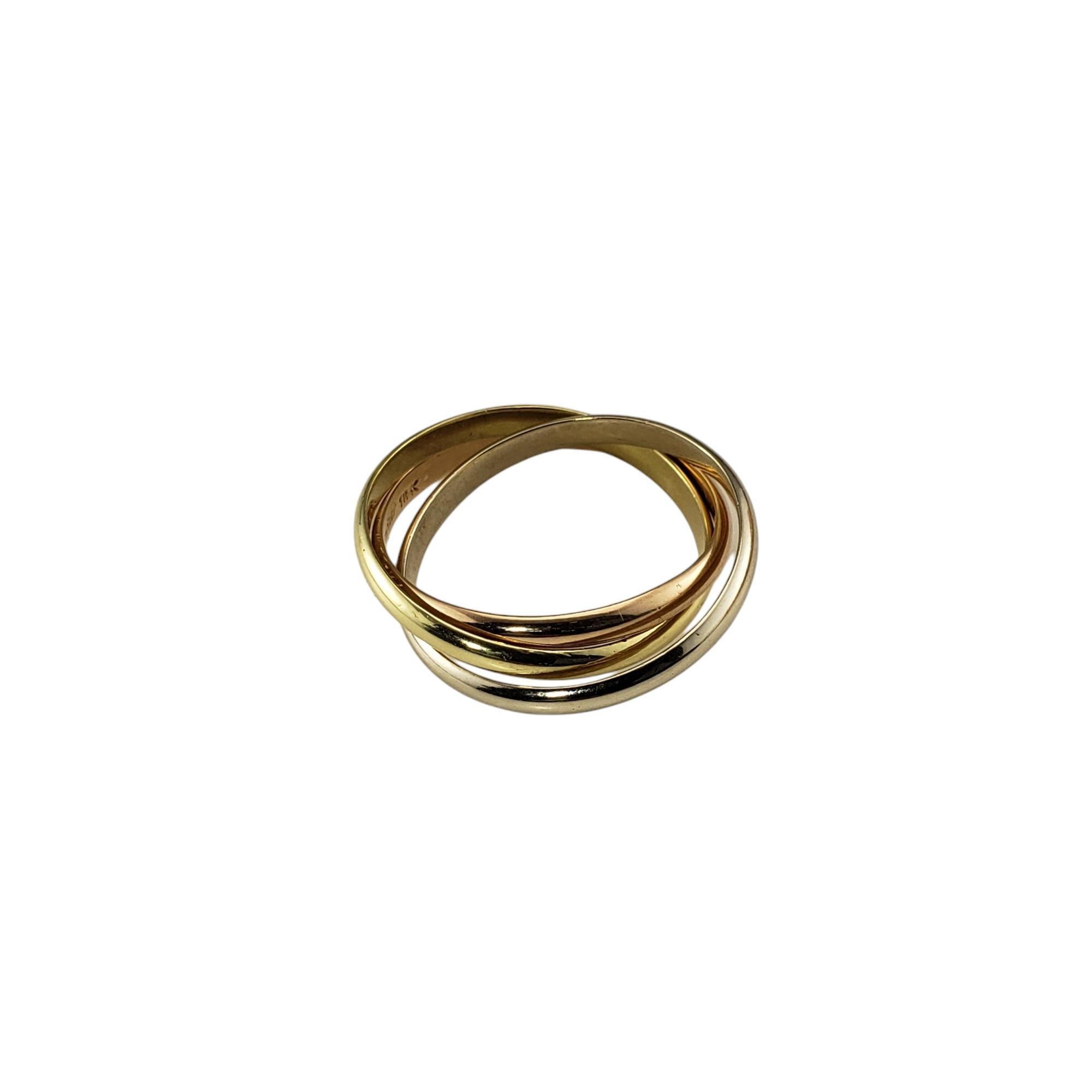Cartier 18 Karat Tricolor Rolling Trinity Ring Size 8.5 #17087 In Good Condition In Washington Depot, CT