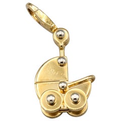 Cartier 18 Karat White and Yellow Gold Baby Carriage Charm Pendant