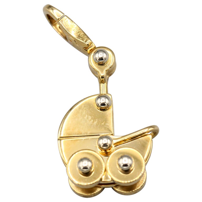 Cartier 18 Karat White and Yellow Gold Baby Carriage Charm Pendant at