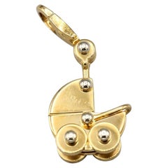 Retro Cartier 18 Karat White and Yellow Gold Baby Carriage Charm Pendant