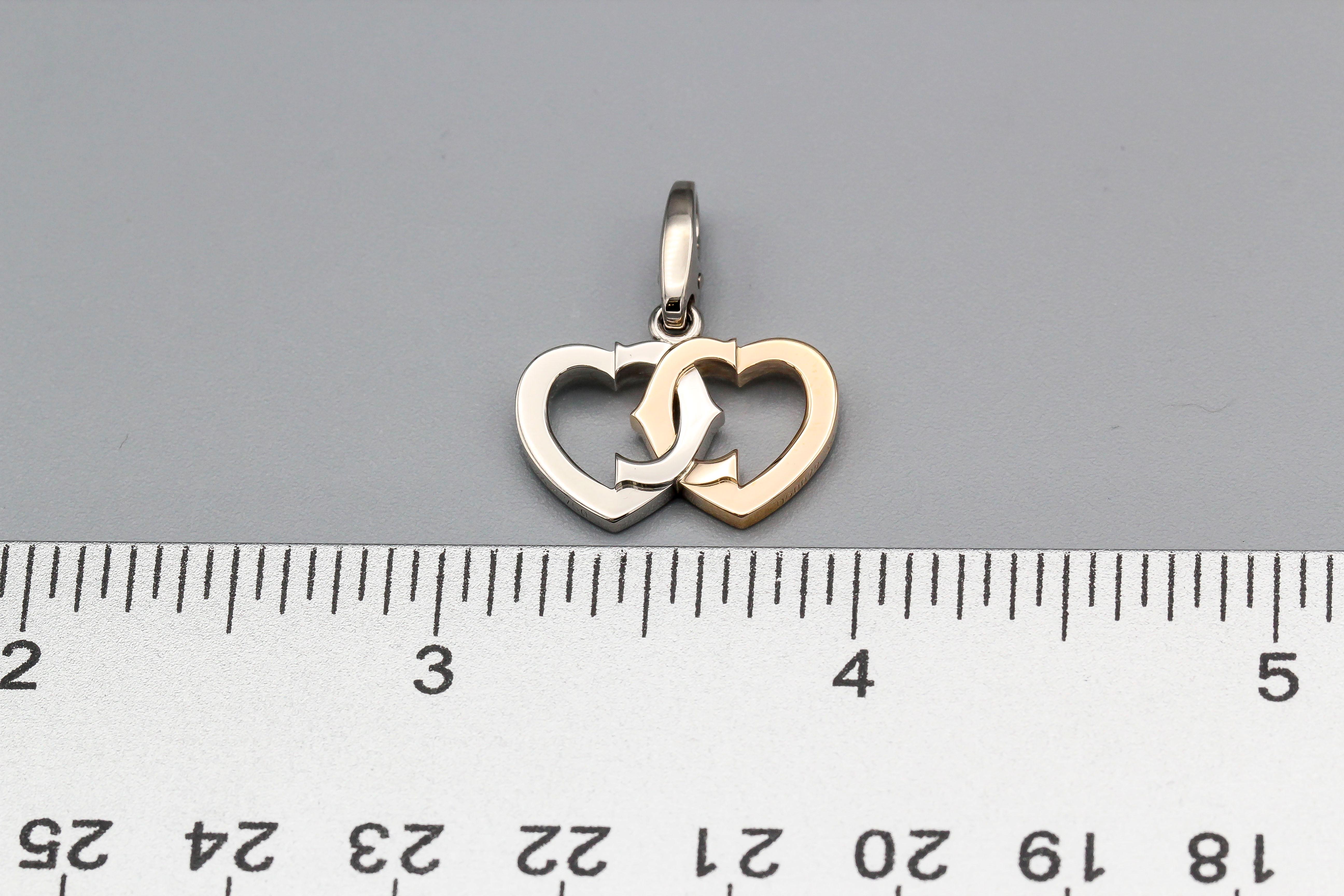 Cartier 18 Karat White and Yellow Gold Double Heart Logo Charm In Good Condition In New York, NY
