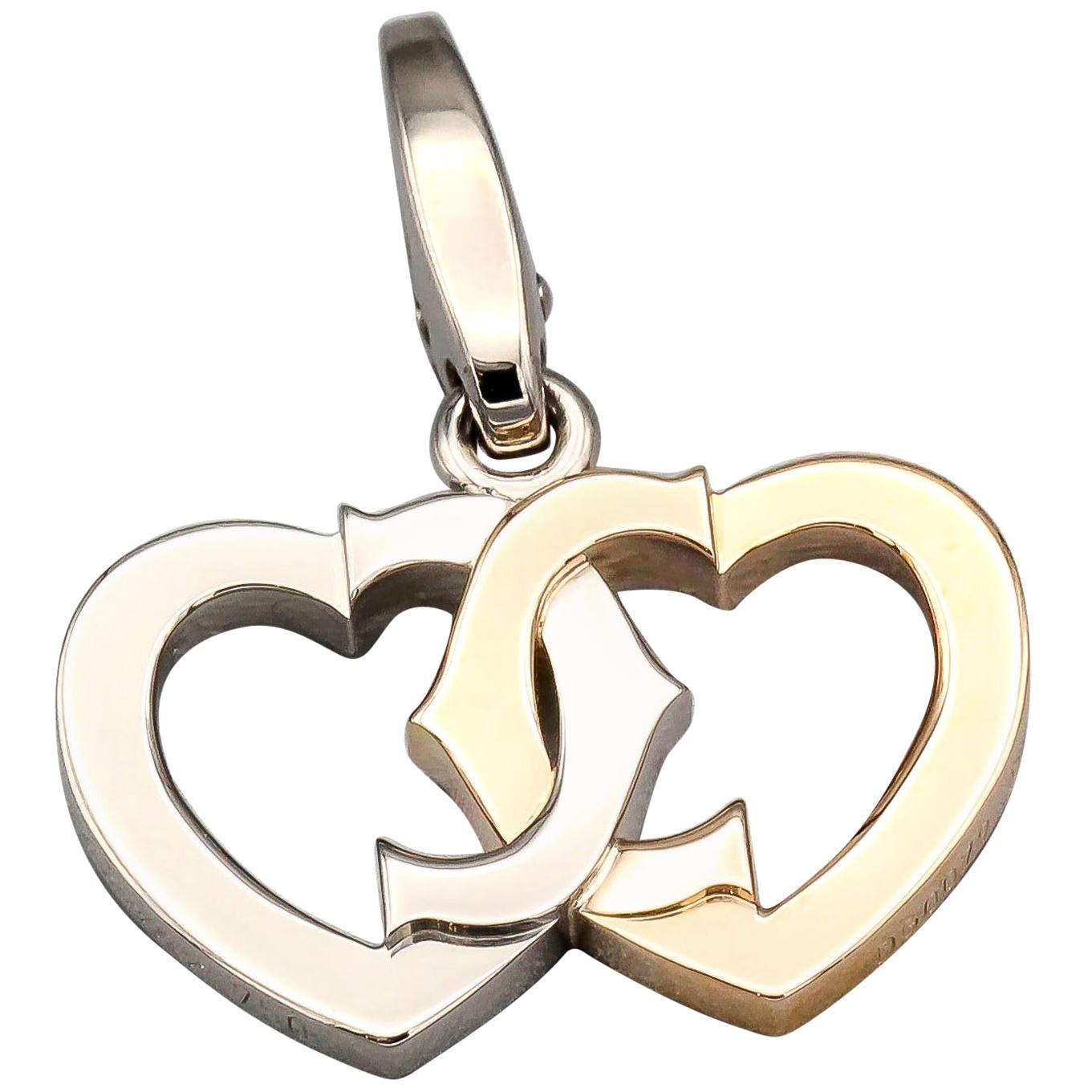 Cartier 18 Karat White and Yellow Gold Double Heart Logo Charm