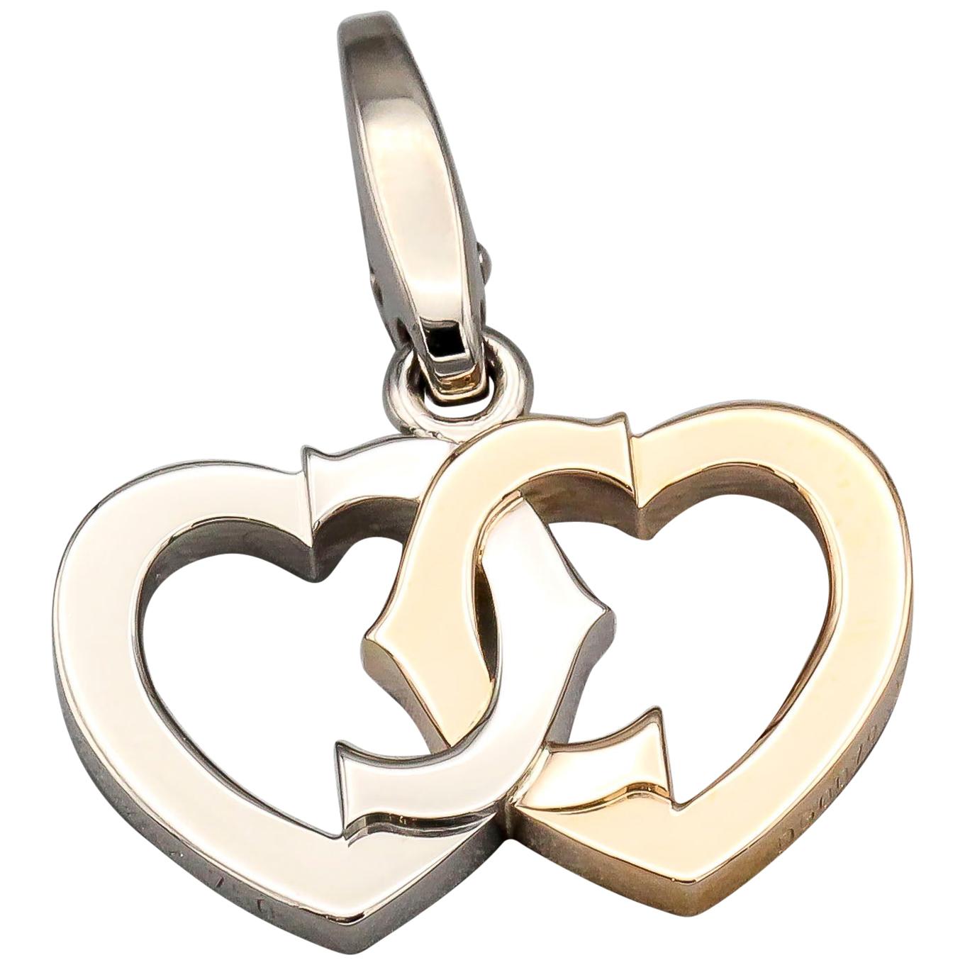 Cartier 18 Karat White and Yellow Gold Double Heart Logo Charm