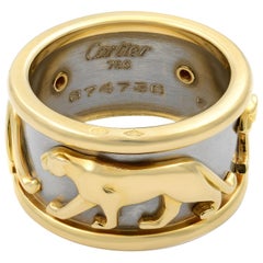 Cartier 18 Karat White and Yellow Gold Panther Wide Ring