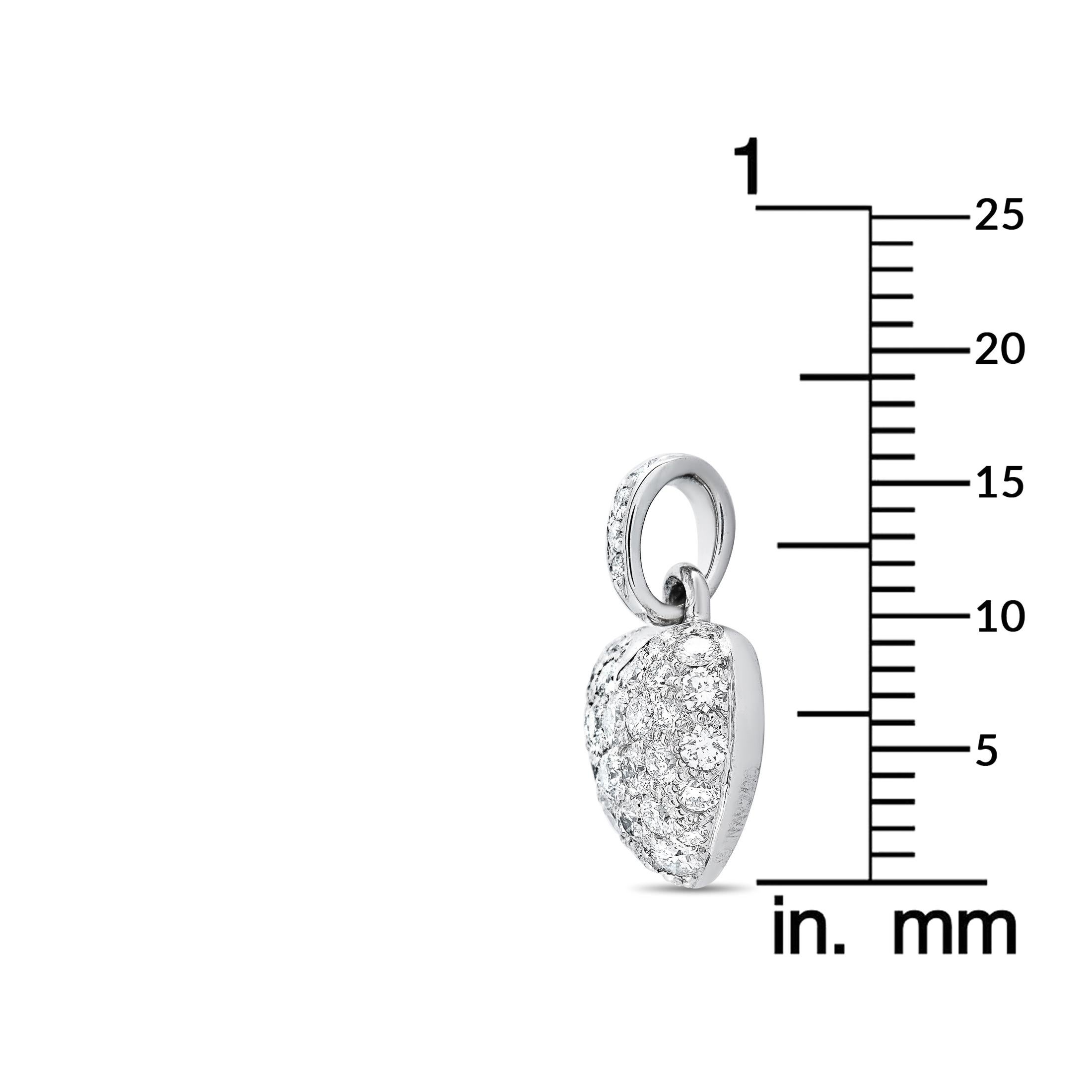 Round Cut Cartier 18 Karat White Gold 0.50 Carat Full Diamond Pavé Heart Pendant