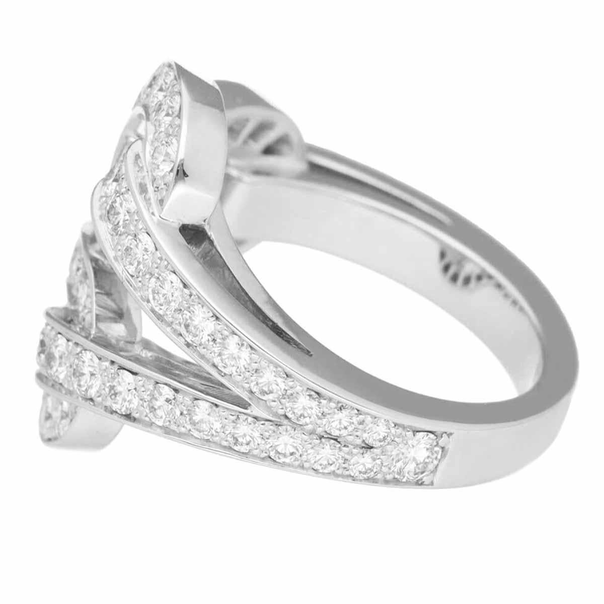 Round Cut Cartier Agrafe Diamond 18K White Gold Ring US 4 1/2 For Sale