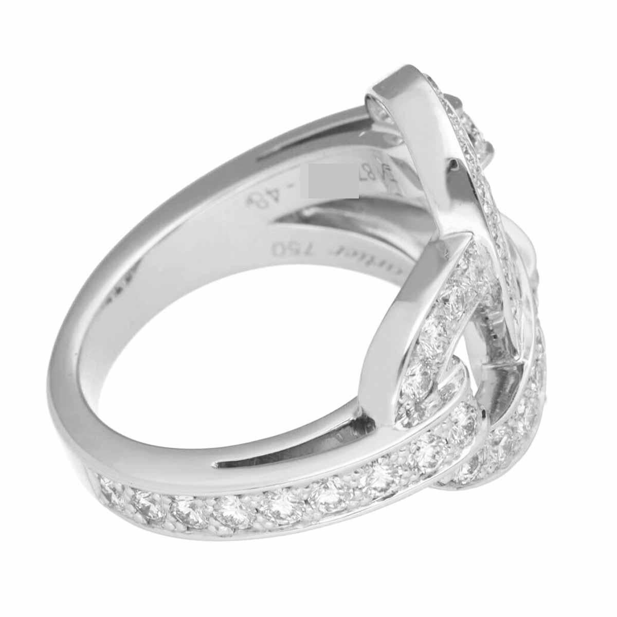 Cartier Agrafe Diamond 18K White Gold Ring US 4 1/2 In Good Condition For Sale In Tokyo, JP