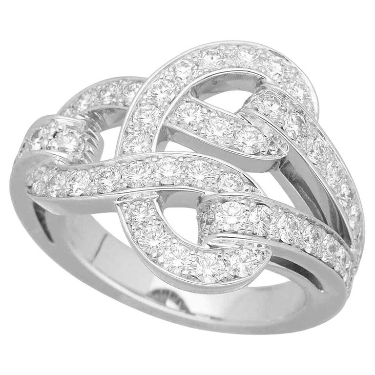 Cartier Agrafe Diamond 18K White Gold Ring US 1/2 For Sale at