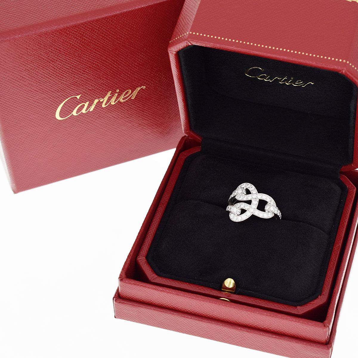 Round Cut Cartier 18 Karat White Gold Agrafe Diamond Ring For Sale