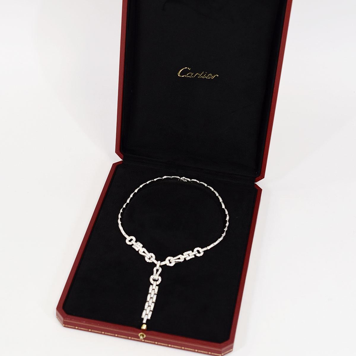 Cartier 18 Karat White Gold Agrafe Panthere Diamonds Necklace In Good Condition In Tokyo, JP