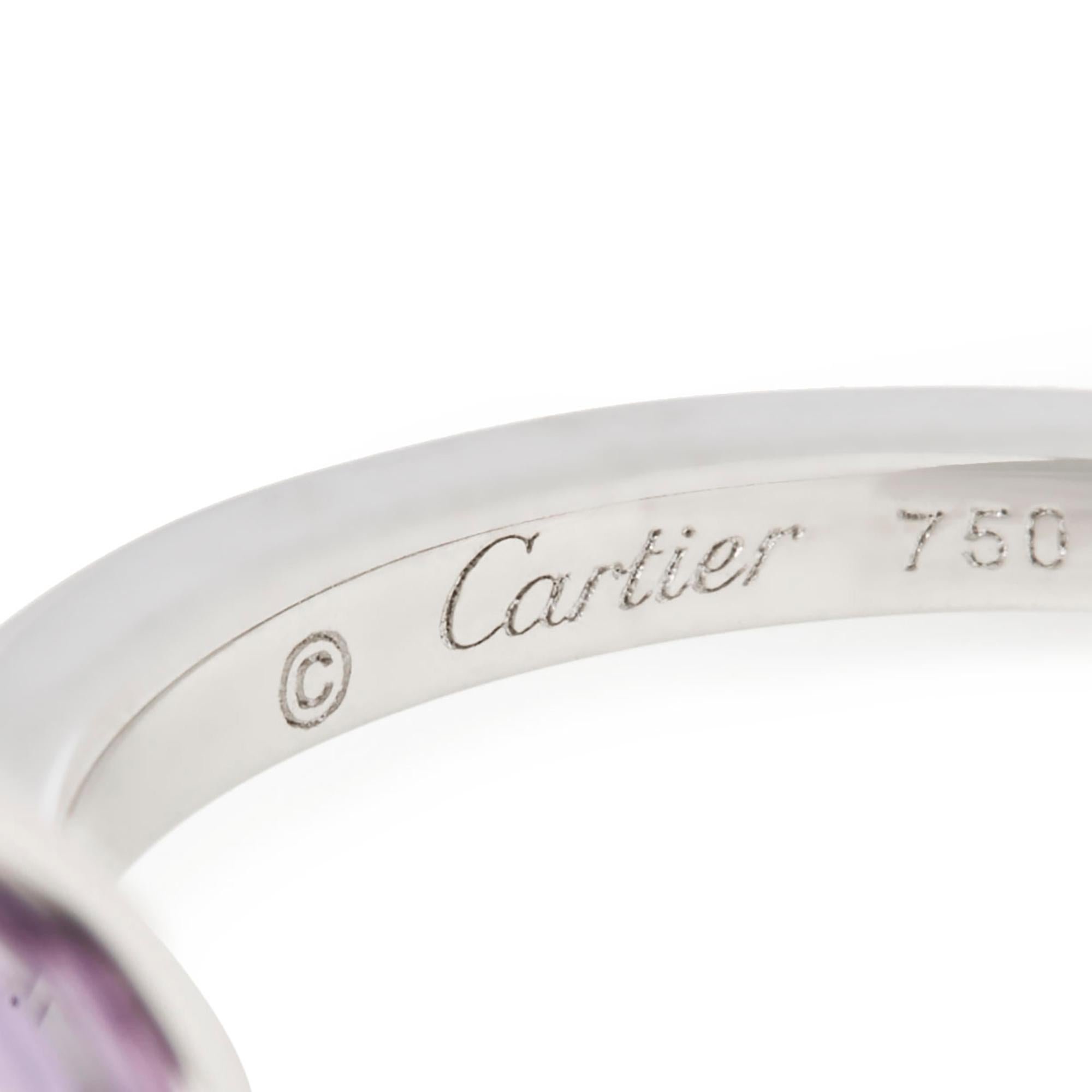 Cartier 18 Karat White Gold Amethyst and Round Cut Diamond Lotus Ring In Excellent Condition In Bishop's Stortford, Hertfordshire
