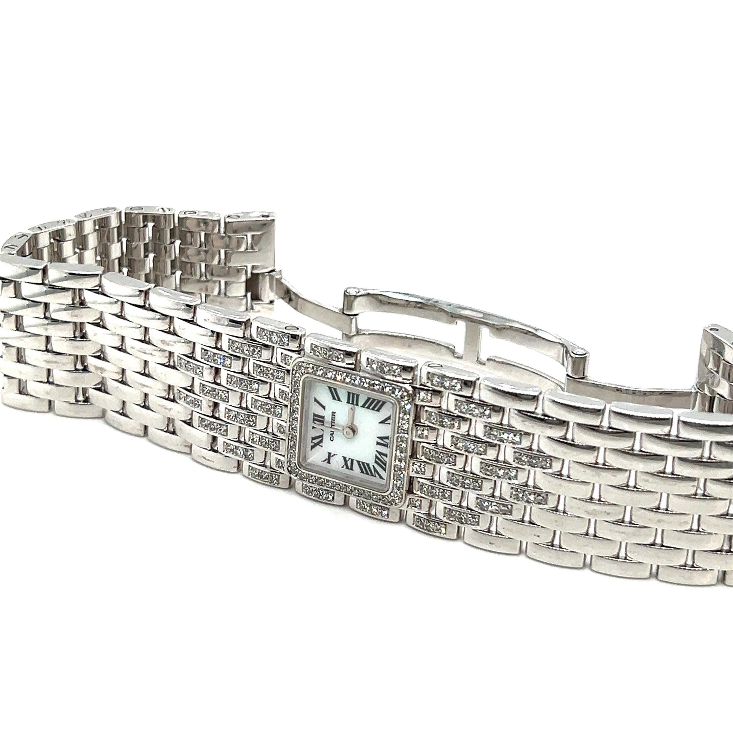 Cartier 18 Karat Weißgold und Diamant Panthère Ruban Damenarmbanduhr (Einfacher Schliff)