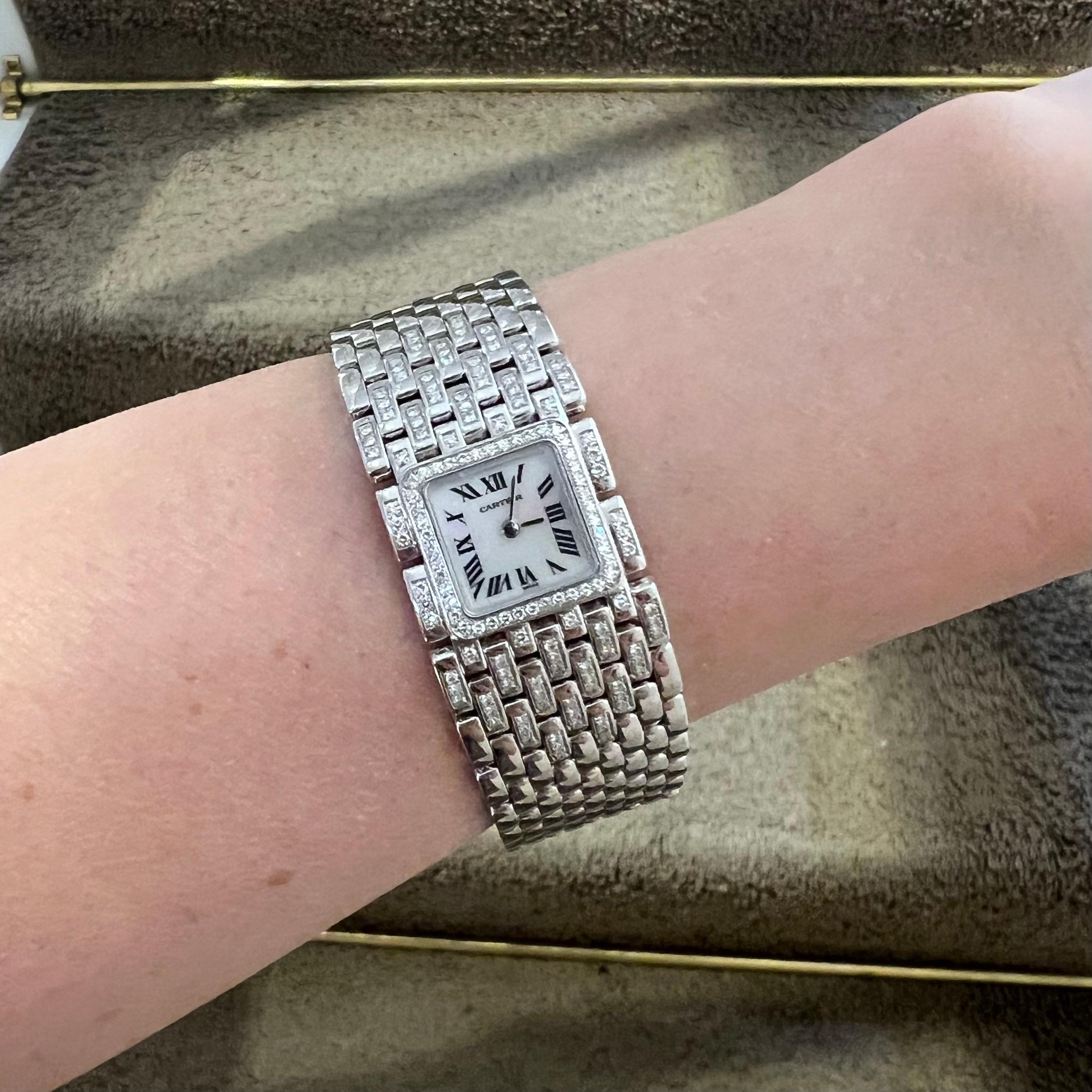 Cartier 18 Karat Weißgold und Diamant Panthère Ruban Damenarmbanduhr 2