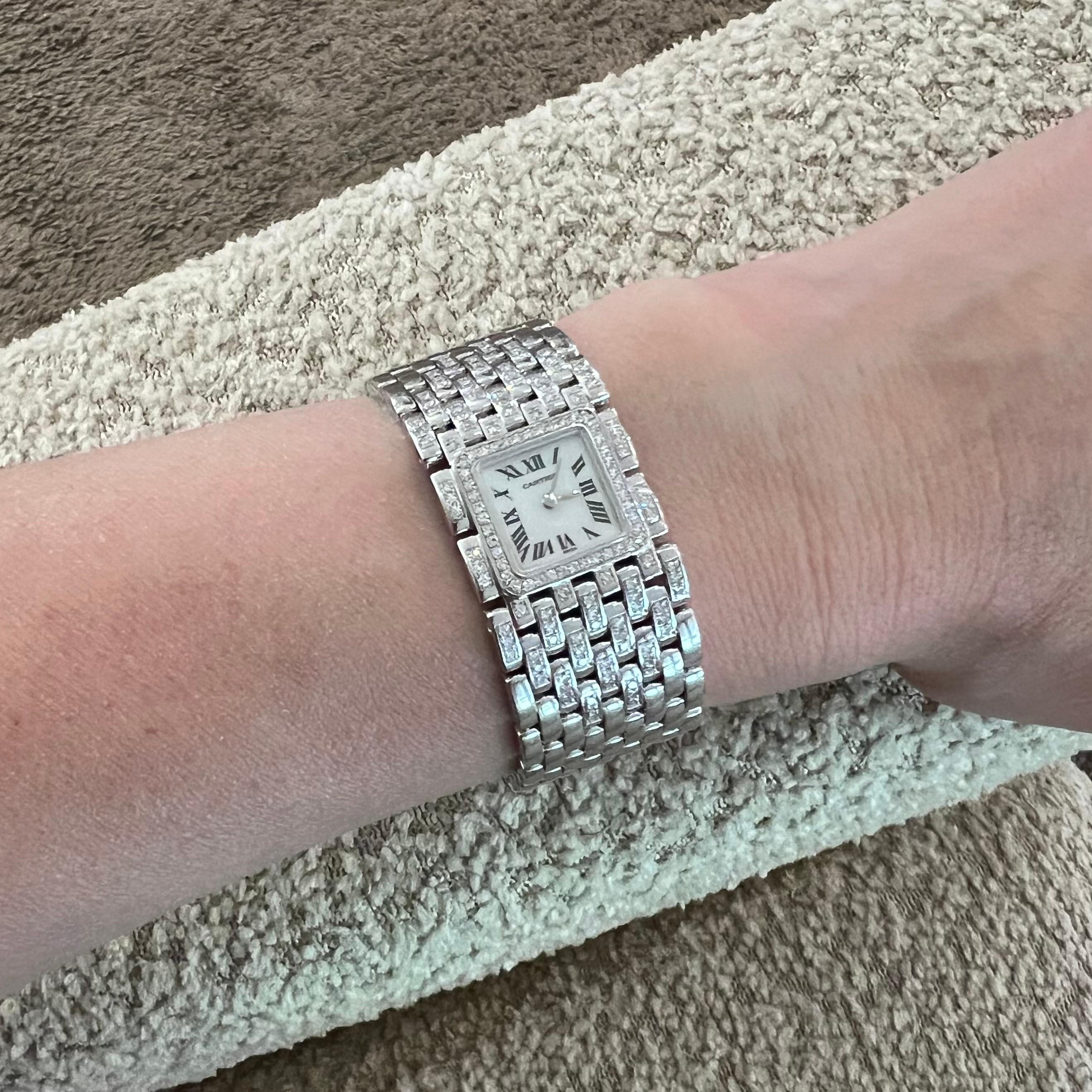Cartier 18 Karat Weißgold und Diamant Panthère Ruban Damenarmbanduhr 3