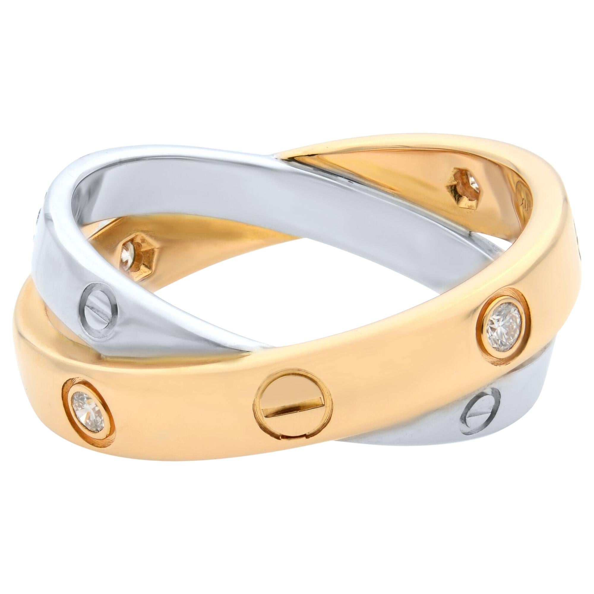 Cartier 18 Karat White Gold and Rose Gold Six Diamonds Love Ring