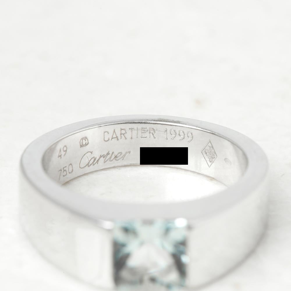 Cartier 18 Karat White Gold Aquamarine Tank Ring 1