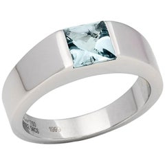 Retro Cartier 18 Karat White Gold Aquamarine Tank Ring