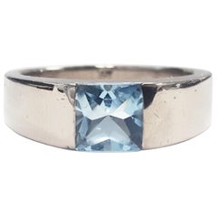 Cartier 18 Karat White Gold Aquamarine Tank Ring