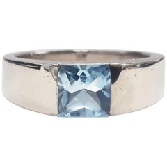 Cartier 18 Karat White Gold Aquamarine Tank Ring
