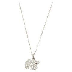 Cartier 18 Karat White Gold Bespoke Diamond and Ruby Elephant Pendant Necklace