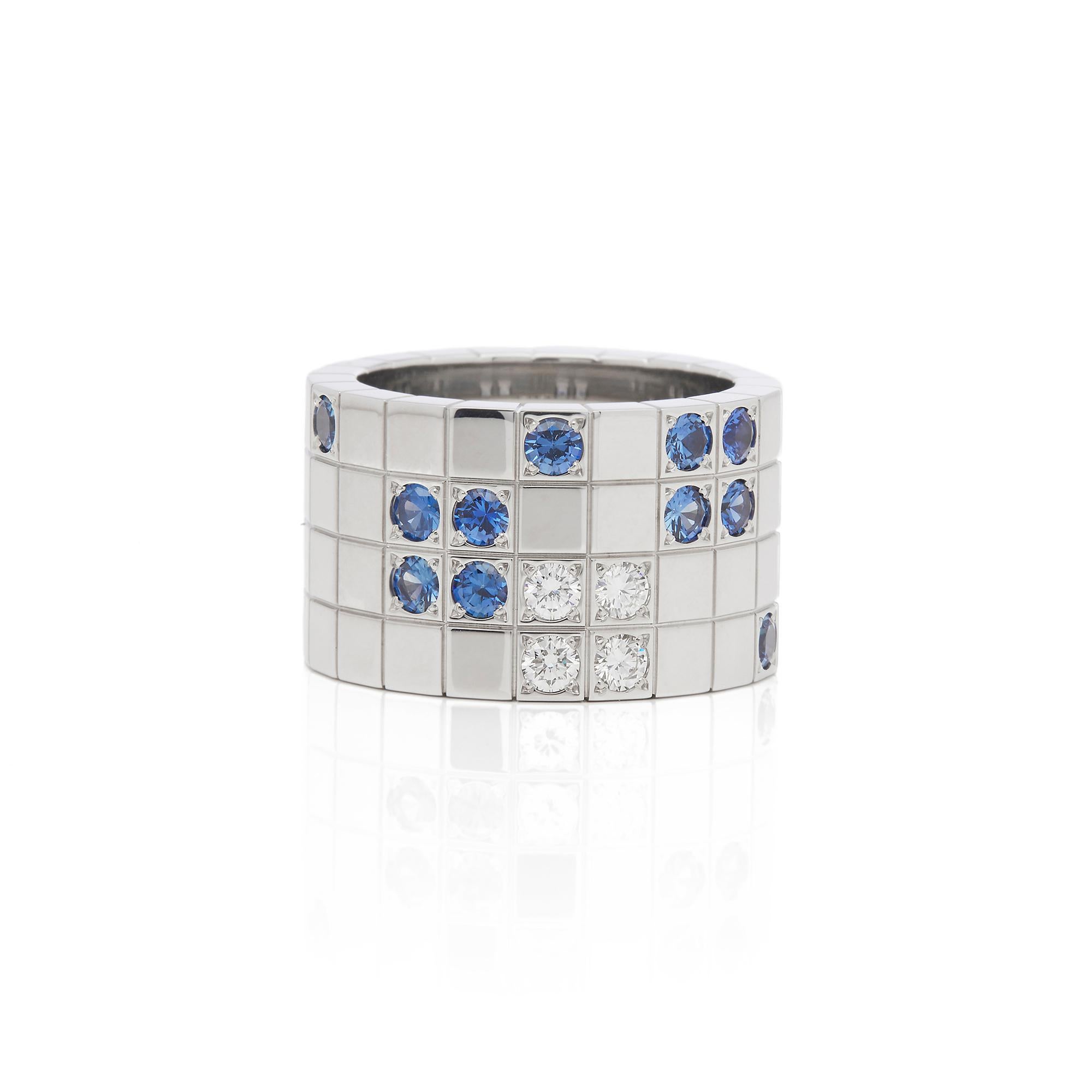 Modern Cartier 18 Karat White Gold Blue Sapphire and White Diamond Lanieres Band Ring