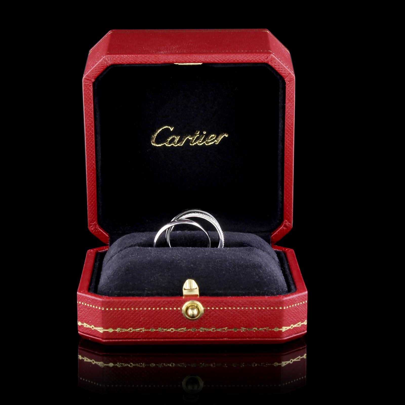 Cartier 18 Karat White Gold Ceramic and Diamond Trinity Ring 1