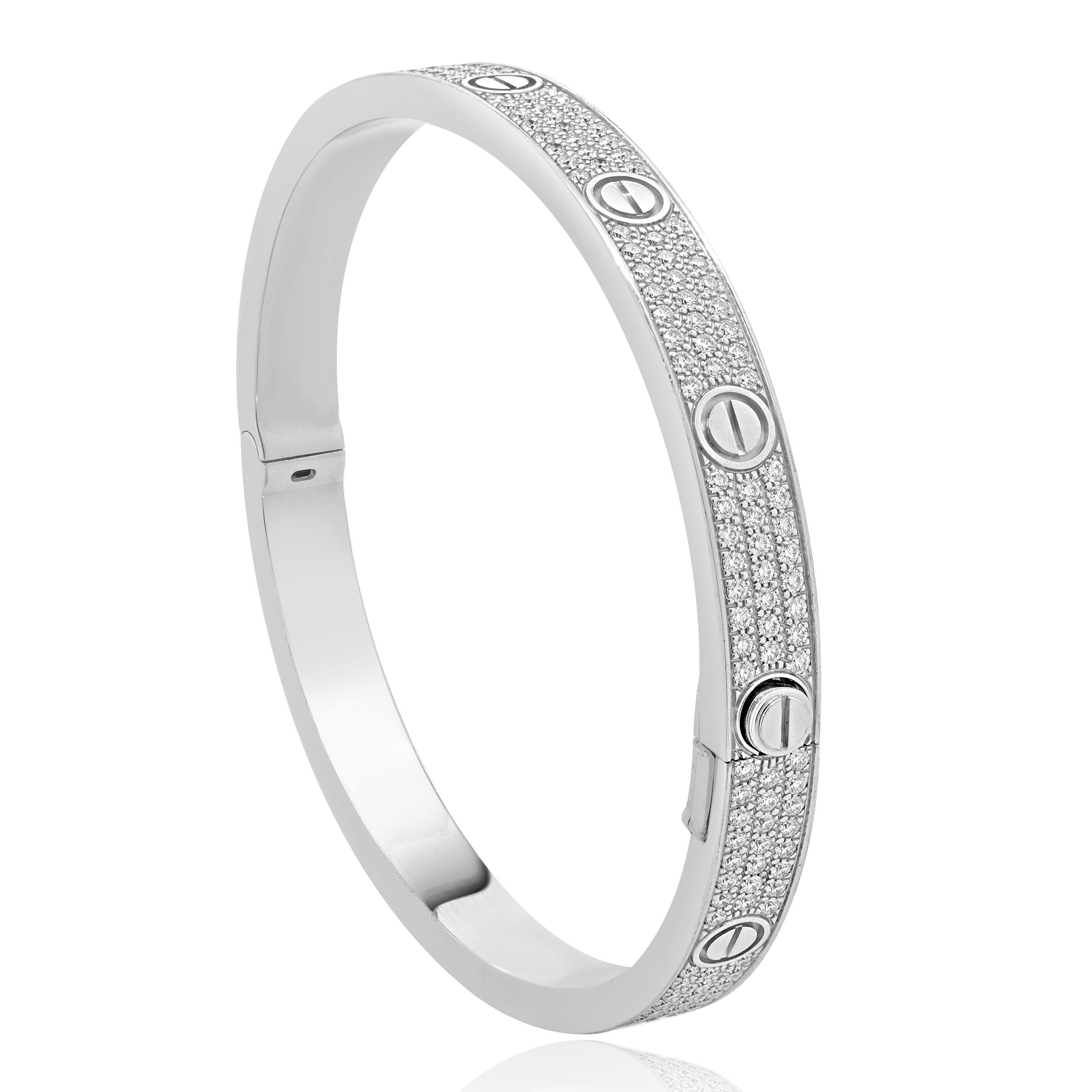 Cartier 18 Karat White Gold Classic Pave Diamond Love Bracelet In Excellent Condition For Sale In Scottsdale, AZ