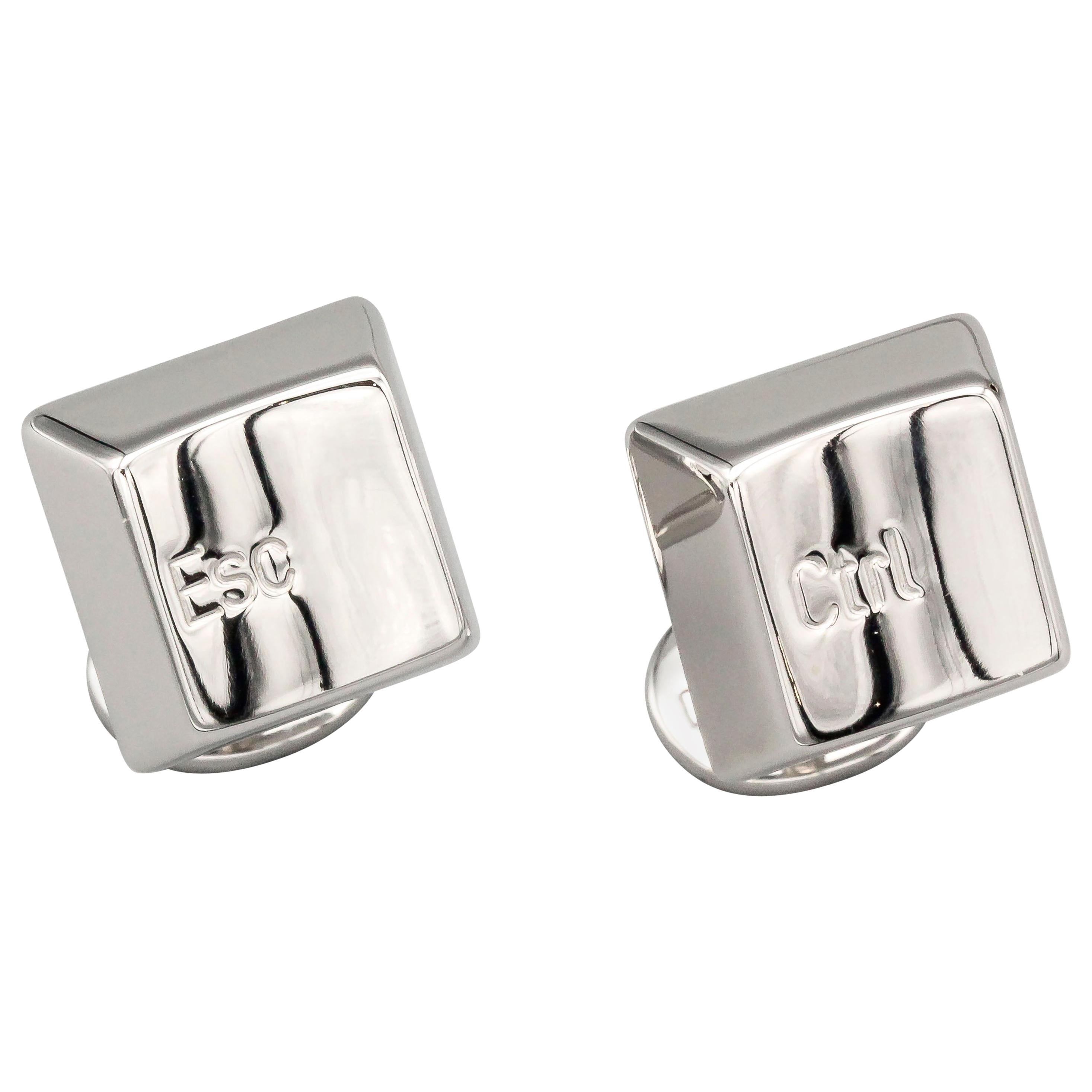 Cartier 18 Karat White Gold Computer Key Cufflinks