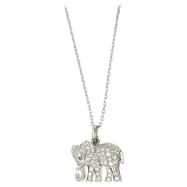 Cartier 18 Karat White Gold Diamond and Ruby Bespoke Elephant Pendant ...