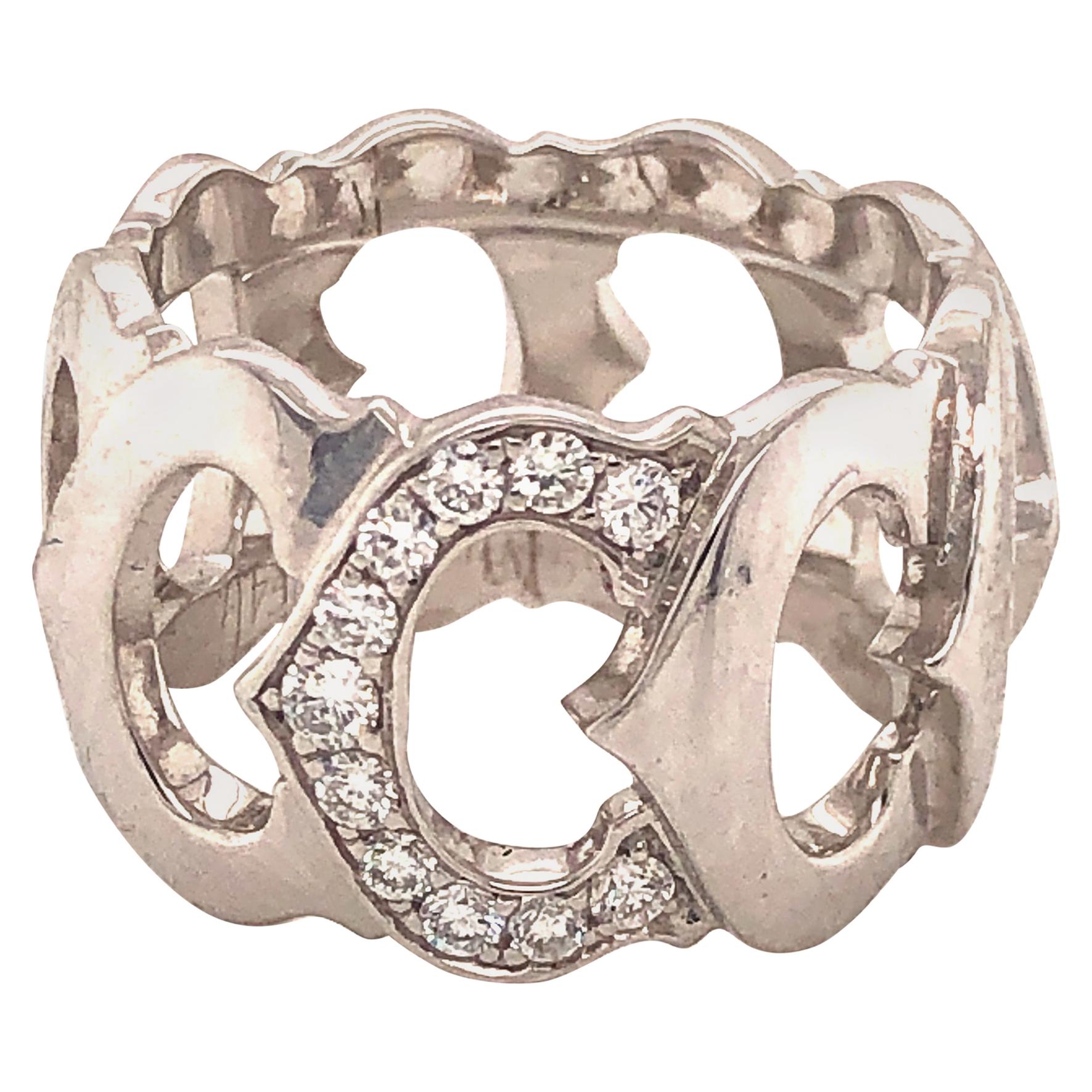 Cartier 18 Karat White Gold Diamond C Logo Ring