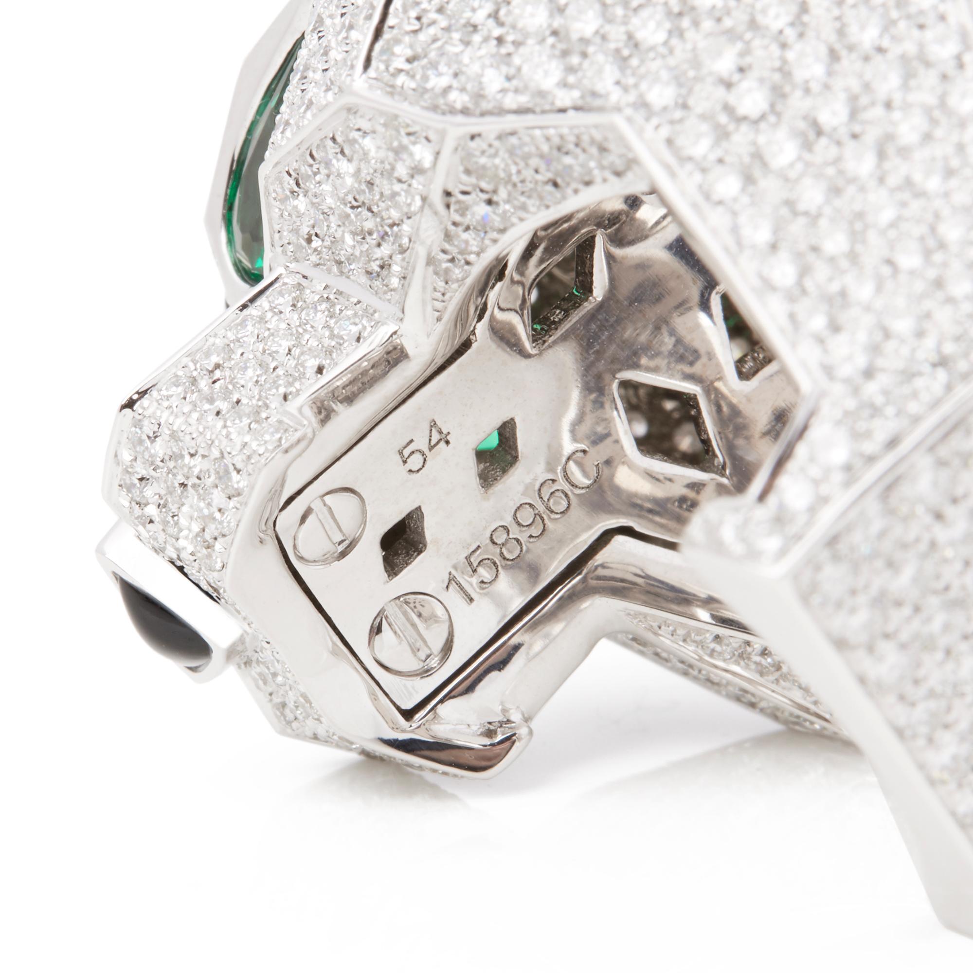 Modern Cartier 18 Karat White Gold Diamond, Emerald & Onyx Large Panthere Ring