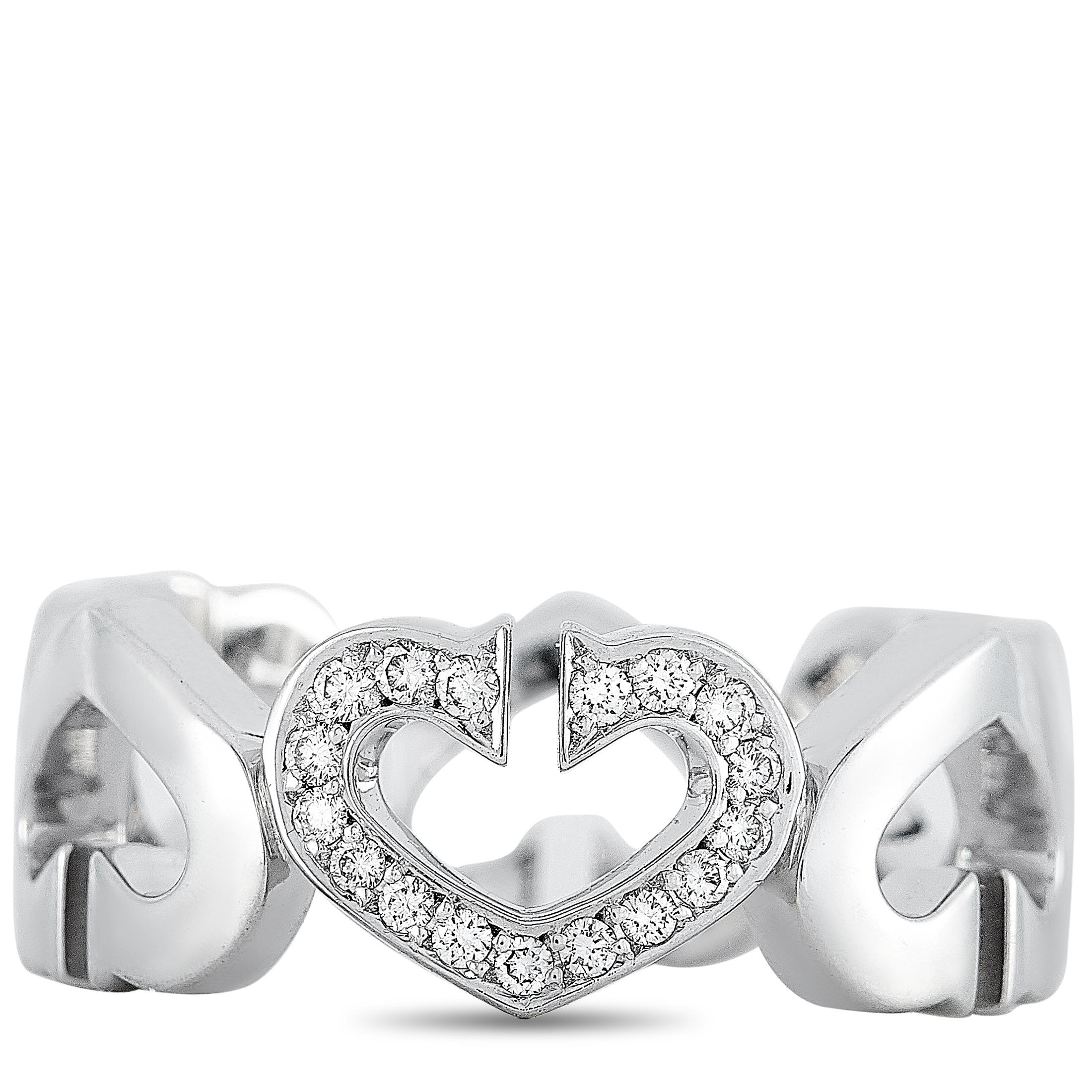 Round Cut Cartier 18 Karat White Gold Diamond Heart Ring