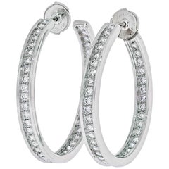 Cartier 18 Karat White Gold Diamond Hoop Earrings