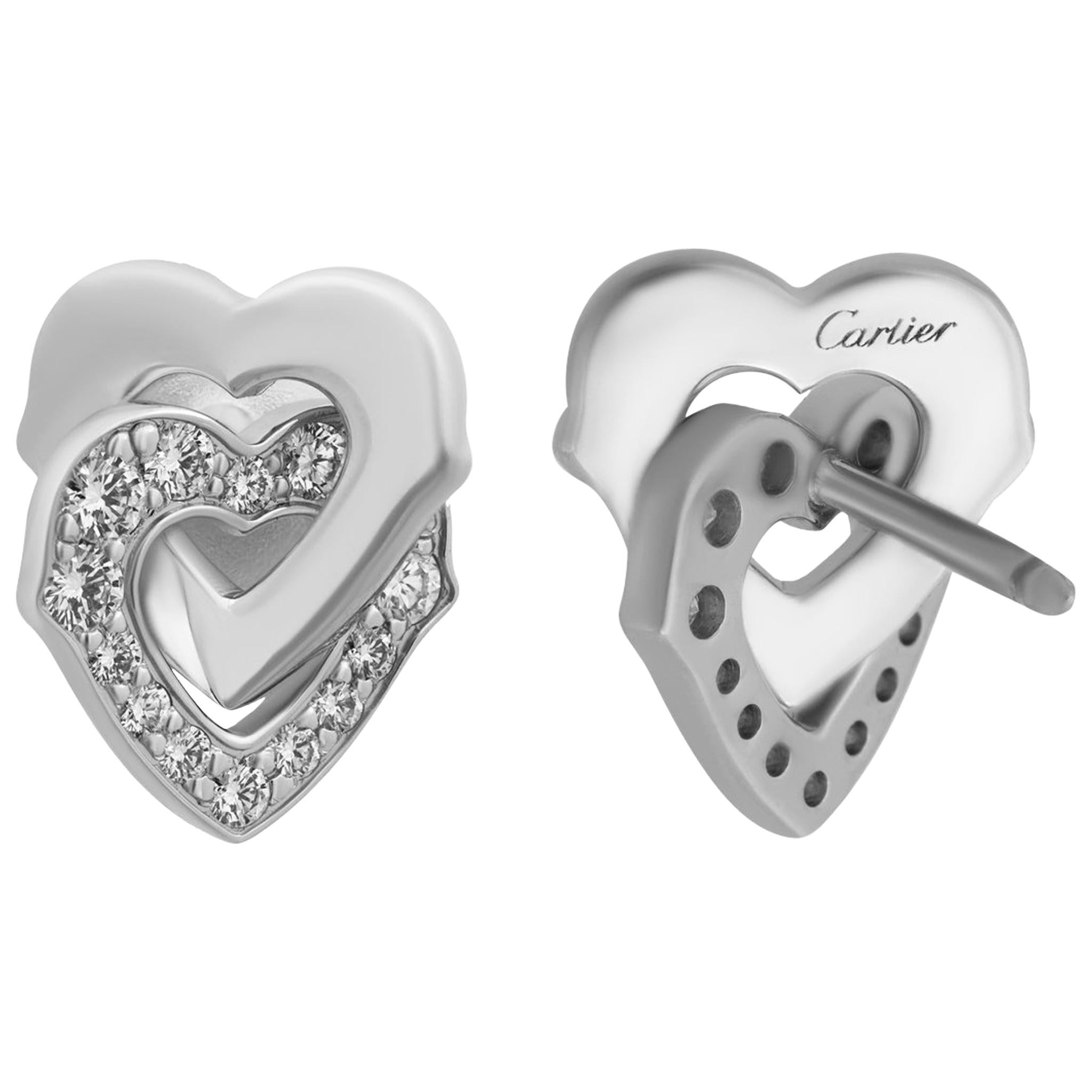 Cartier 18 Karat White Gold Diamond Interlocking Hearts Earrings