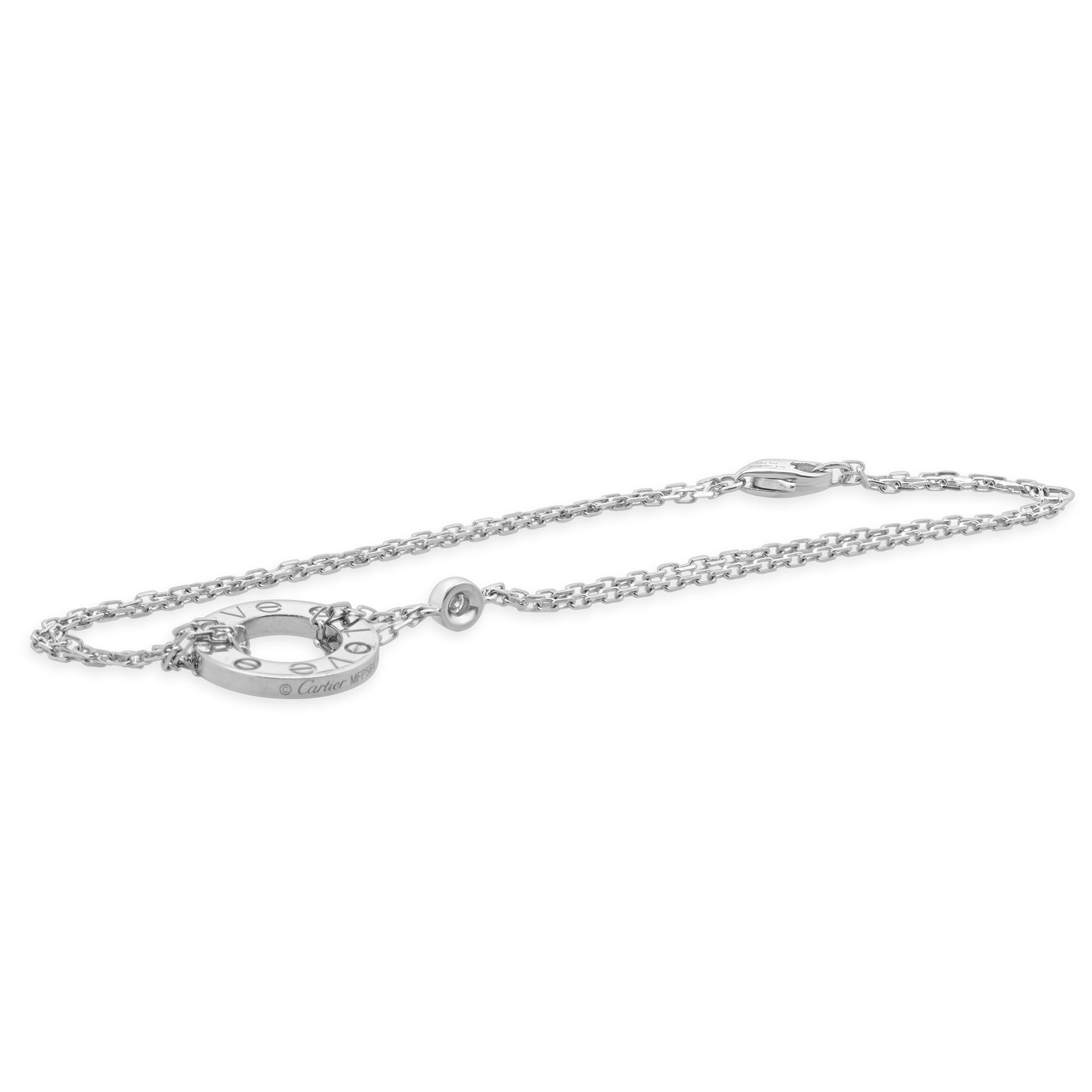 Brilliant Cut Cartier 18 Karat White Gold Diamond Love Circle Necklace For Sale