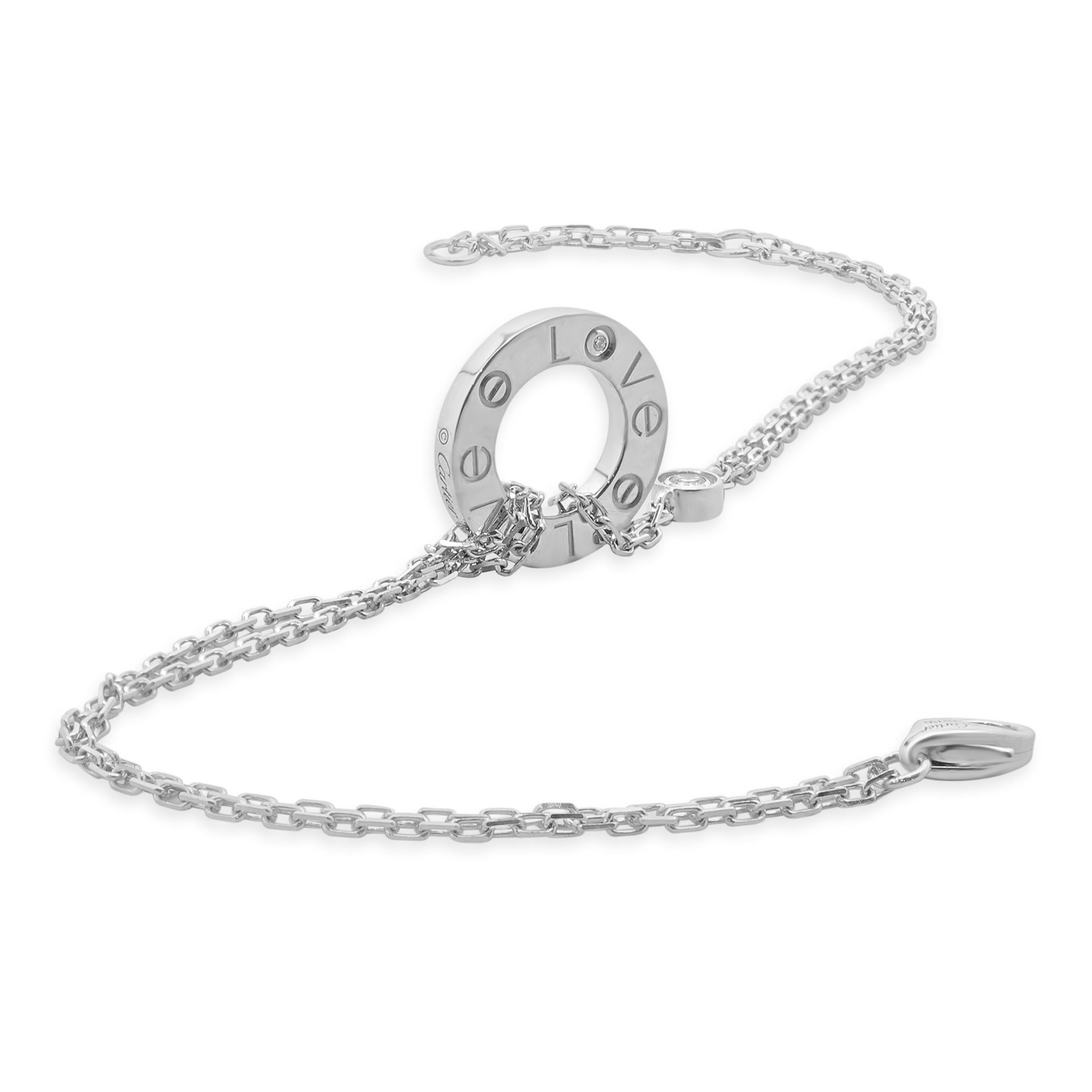 Cartier 18 Karat White Gold Diamond Love Circle Necklace In Excellent Condition For Sale In Scottsdale, AZ