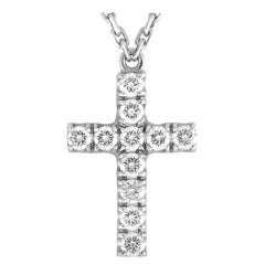 Cartier 18 Karat White Gold Diamond Pave Cross Pendant Necklace