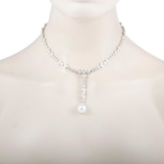 Cartier 18 Karat White Gold Diamond Set of White Pearl Pendant Choker Necklace