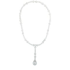 Cartier 18 Karat White Gold Diamond Set of White Pearl Pendant Choker Necklace