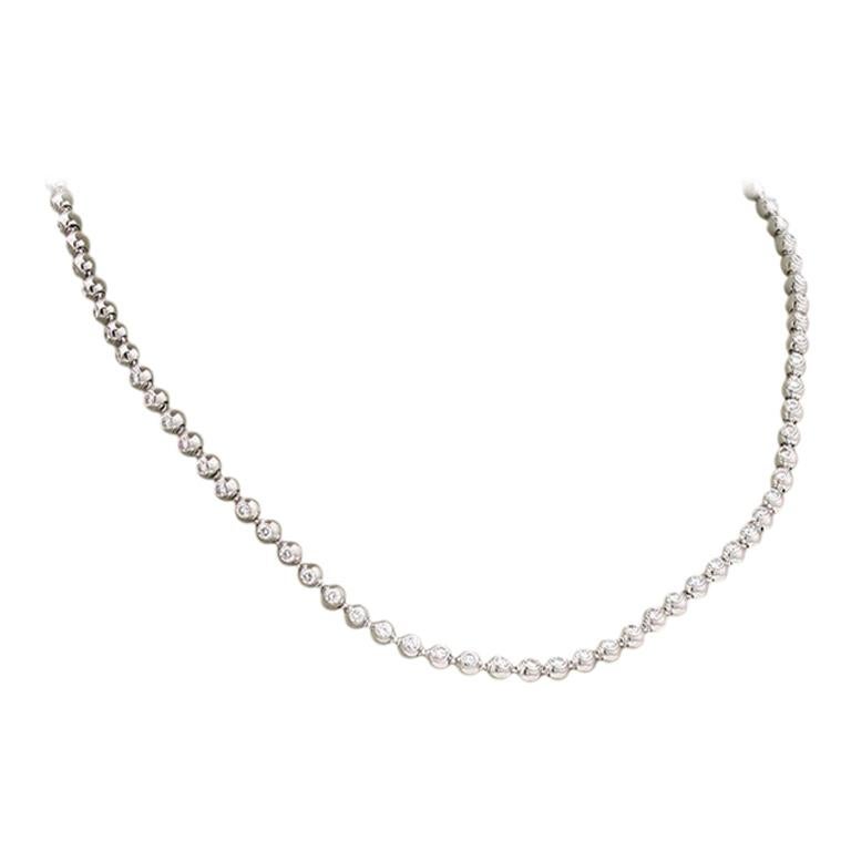 Cartier 18 Karat White Gold Diamonds Ladies Classic Ball Link Chain Necklace