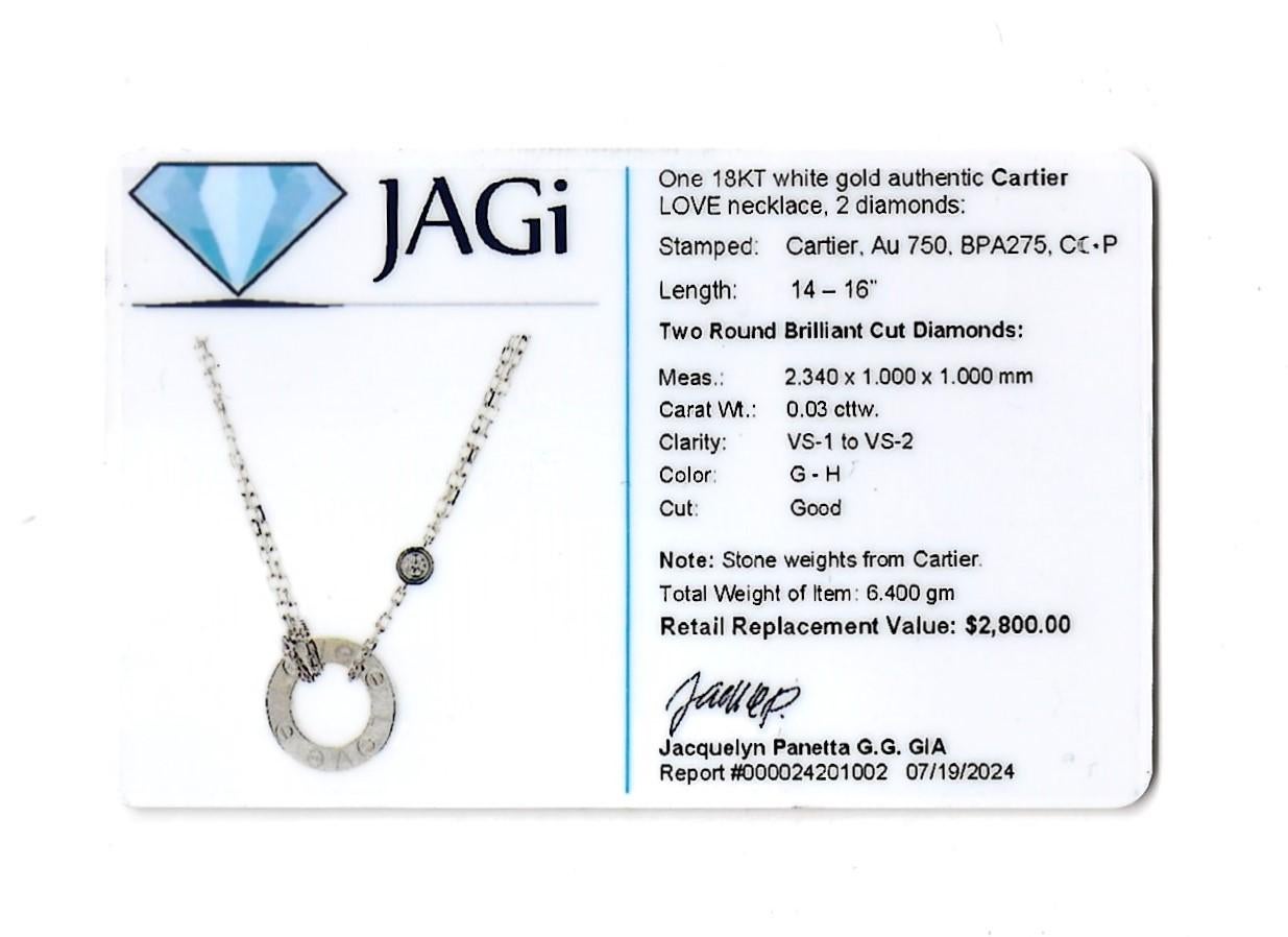 Cartier 18 Karat White Gold Double Strand Love Pendant Necklace with Diamonds For Sale 4