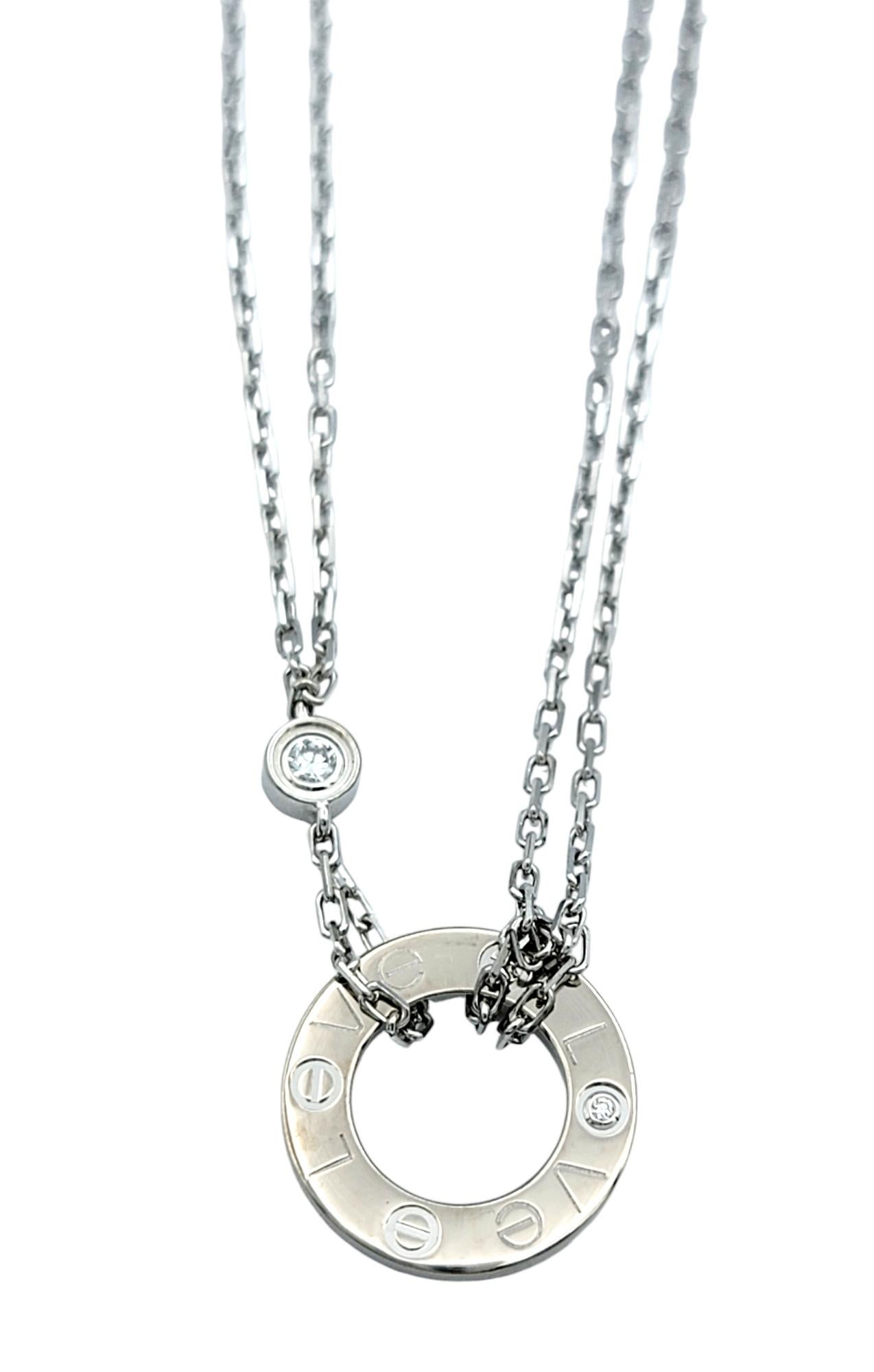 Contemporary Cartier 18 Karat White Gold Double Strand Love Pendant Necklace with Diamonds For Sale