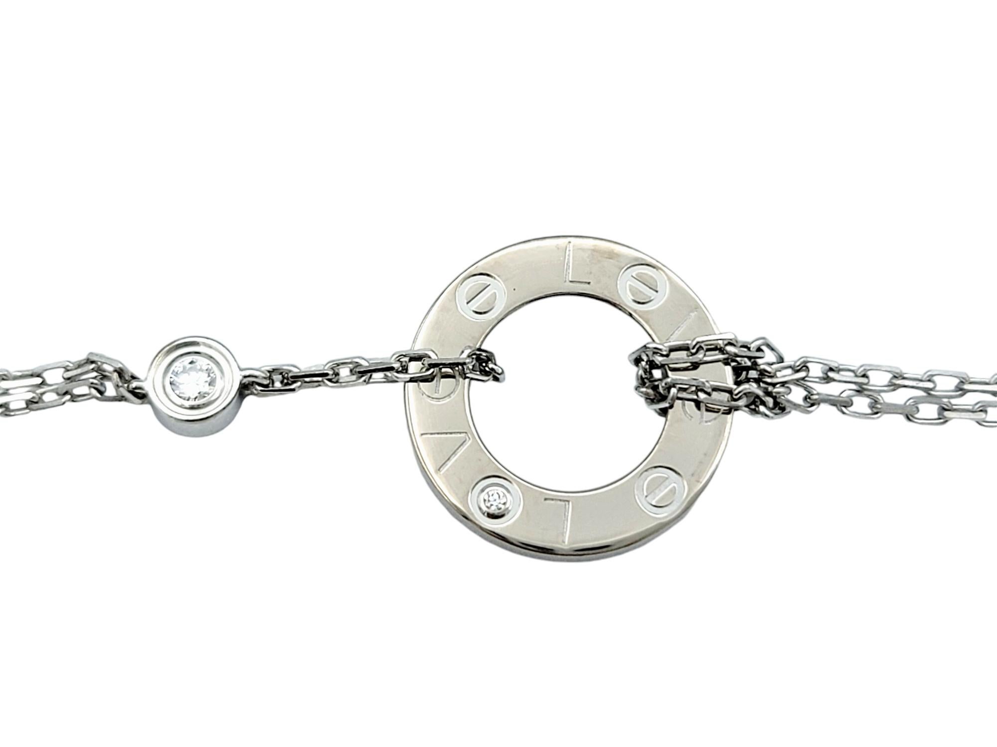 Cartier 18 Karat White Gold Double Strand Love Pendant Necklace with Diamonds In Good Condition For Sale In Scottsdale, AZ