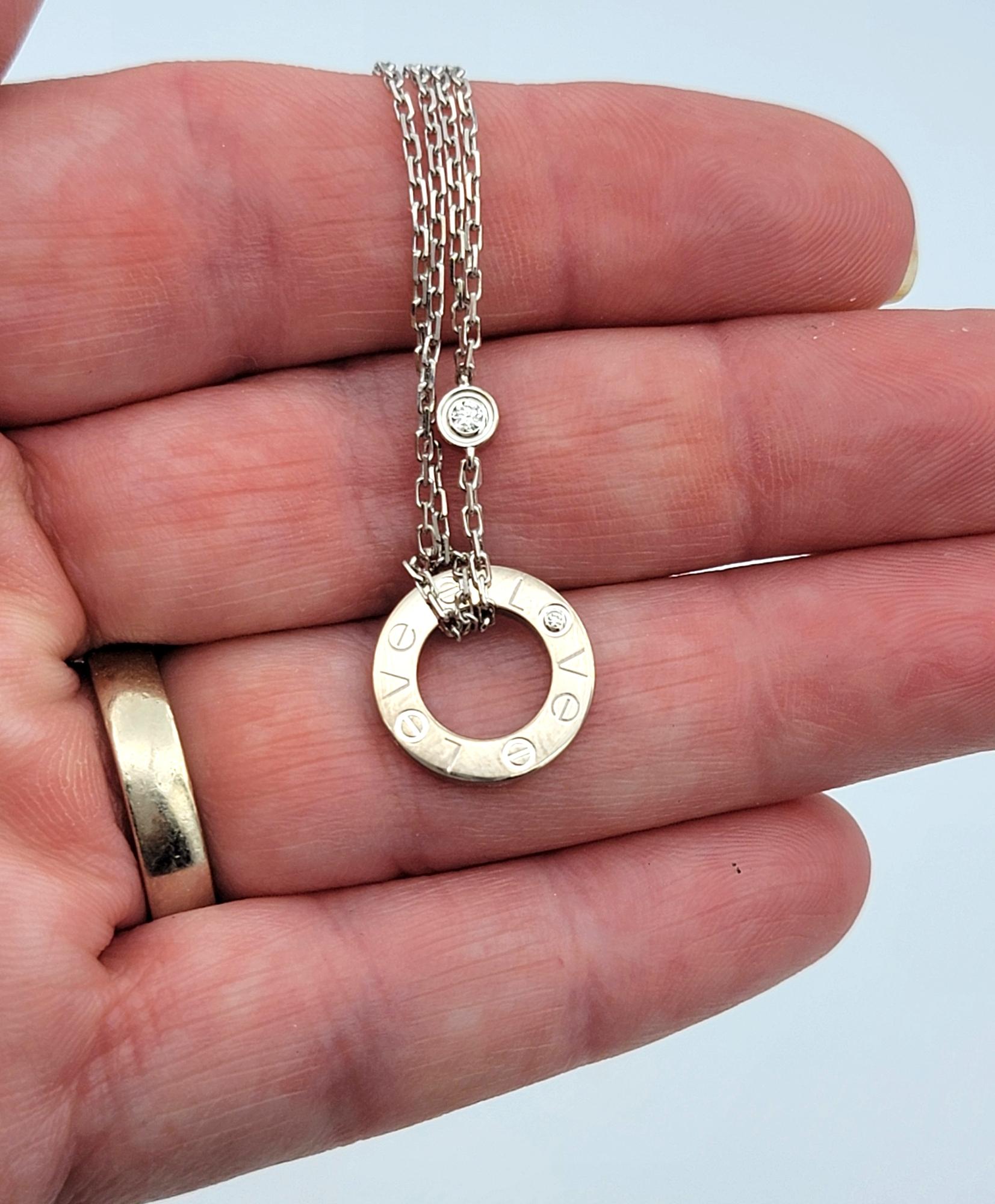 Cartier 18 Karat White Gold Double Strand Love Pendant Necklace with Diamonds For Sale 2