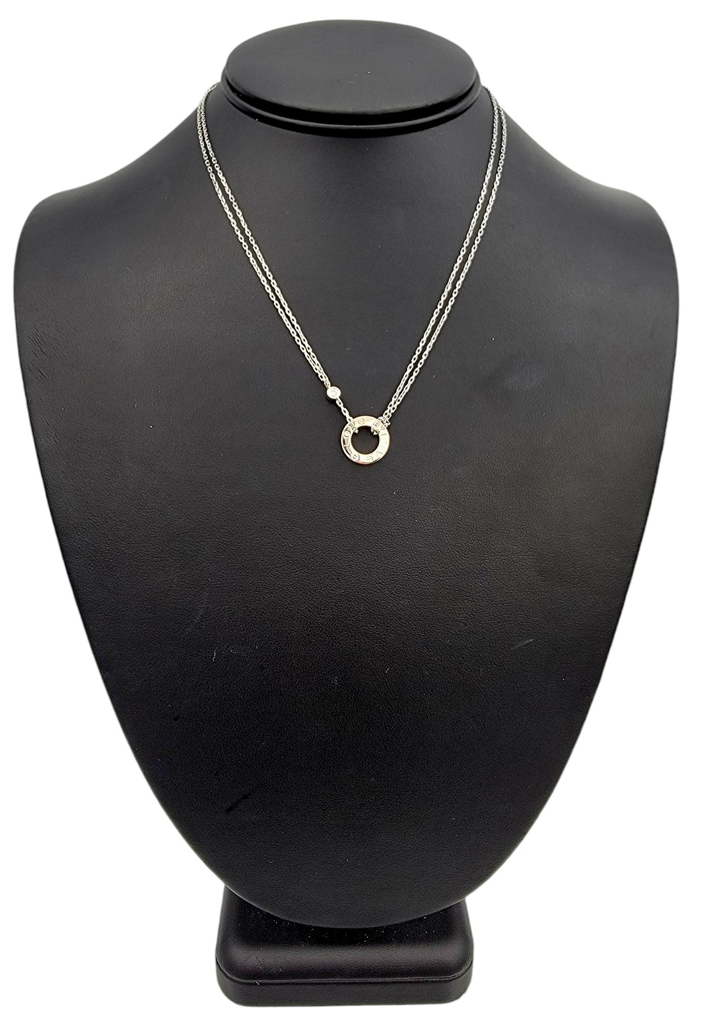 Cartier 18 Karat White Gold Double Strand Love Pendant Necklace with Diamonds For Sale 3