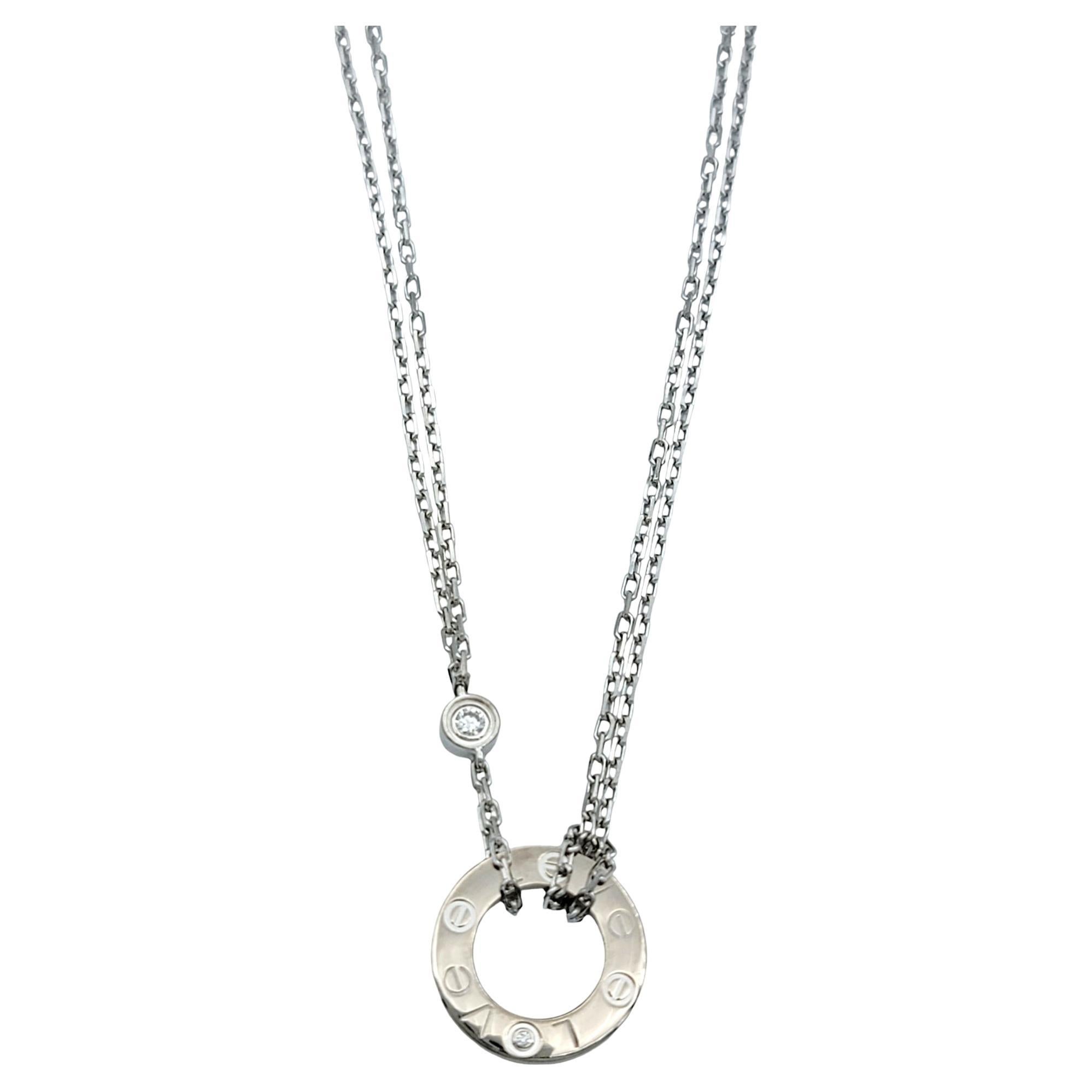 Cartier 18 Karat White Gold Double Strand Love Pendant Necklace with Diamonds
