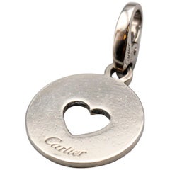 Retro Cartier 18 Karat White Gold Heart Round Charm