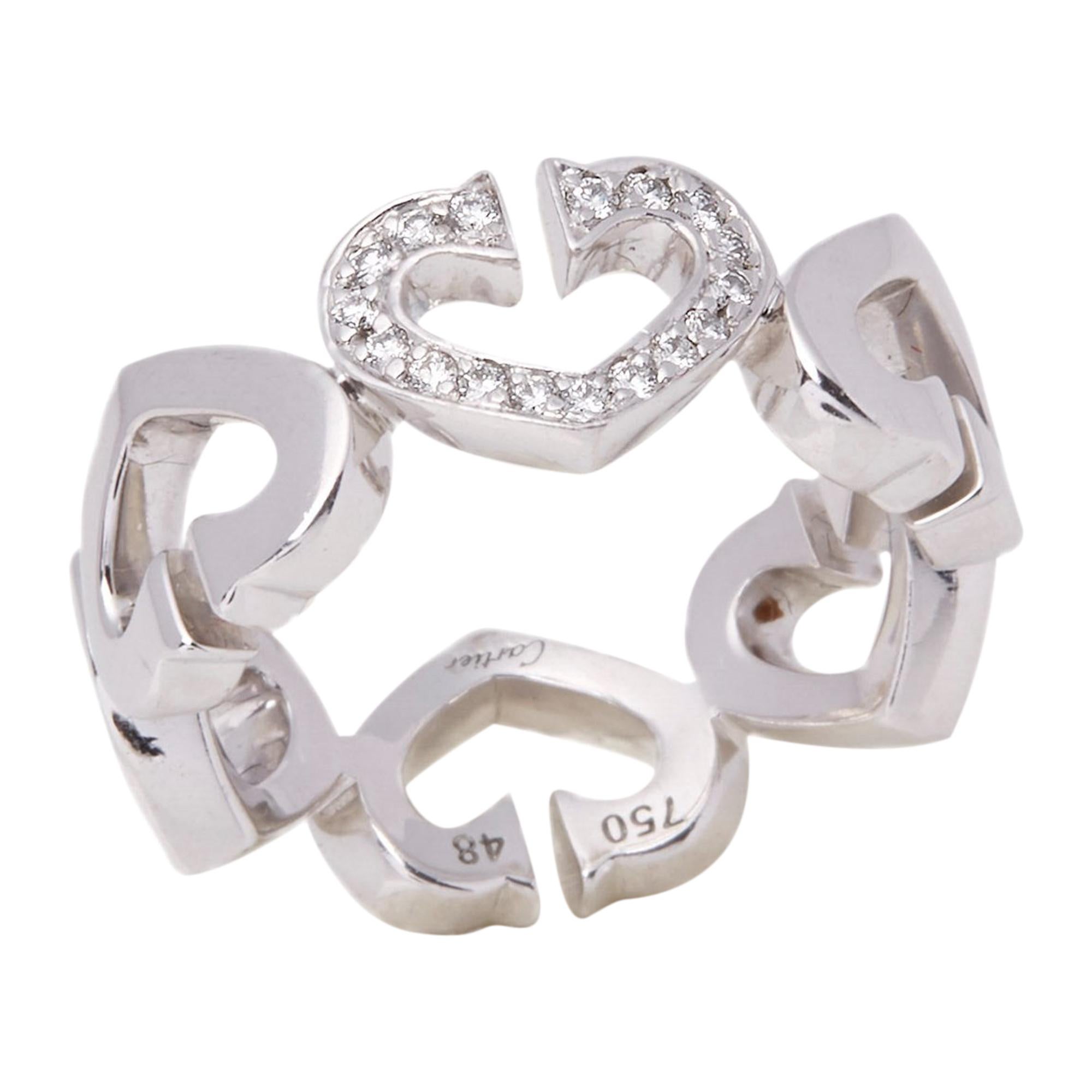 Cartier 18 Karat White Gold Hearts and Symbols Ring
