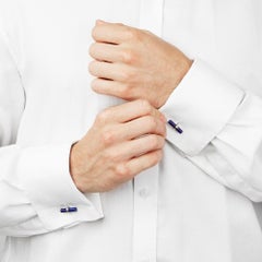 Cartier 18 Karat White Gold Lapis Lazuli Men's Baton Cufflinks