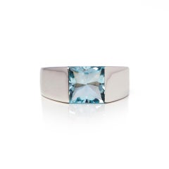 Cartier 18 Karat White Gold Large Aquamarine Tank Cocktail Ring